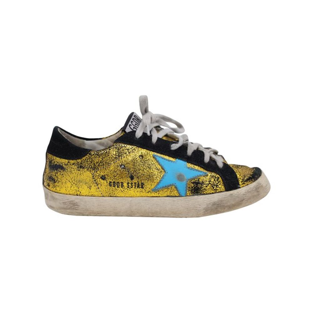 Golden Goose Crinkled Superstar Sneakers in Gold Leather